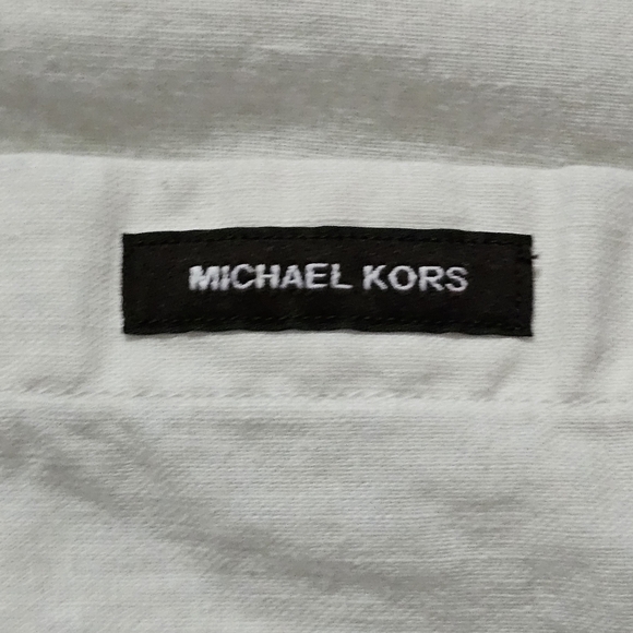 Michael Kors Classic Fit White Cotton Linen Buttondown Mens Shirt Large - Picture 10 of 14